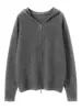 Nuevo cárdigan de cachemira con capucha y cremallera holgado para otoño/invierno 2026 para mujer, abrigo suéter talla grande, prenda exterior con capucha de punto