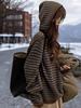 Estilo Perezoso Holgado Suave Cera Rayas Sudadera con Capucha Tejida Suéter Chaqueta de Punto Ropa Relajada para Mujer Otoño e Invierno