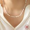 Invierno nuevo estilo que no se desvanece francés retro personalidad piedra perla de agua dulce colgante acero de titanio chapado en oro collar de cuentas joyería