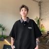 Polo de manga corta para hombre, estilo japonés de verano, retro, moderno, de marca, con contraste, holgado, informal, de calle alta, camiseta gruesa