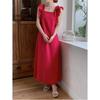 Vestido de Alça Elegante Estilo Francês Feminino Verão Novo Design Sensação Nicho Borda de Orelha Solto Casual Colete Vestido Longo