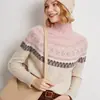 Suéter de cachemir 100% puro de cuello alto medio para mujer, Nuevo suéter grueso de punto para otoño e invierno para mujer, Jacquard de estilo étnico retro
