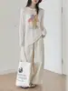 Camisa de Tencel com Estampa Retro Proteção Solar Feminina Verão Leve Ligeiramente Transparente Manga Longa Camiseta Preguiçosa Solta Cobertura de Ar Condicionado Branca