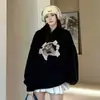 Moletom com Capuz Estampado Tendência de Comprimento Médio Outono e Inverno Estilo Coreano Design Estilo Preguiçoso Top Solto Estilo Ins