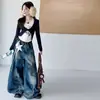 Conjunto de Primavera y Otoño para Niñas 2026 Nuevo Casual Falso Dos Piezas Capa Base con Borde Deshilachado Letra Pantalones de Pierna Ancha Conjunto Moderno