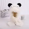 Gorro y bufanda de peluche Mickey Oso, cálido diseño integrado con capucha, engrosado y forrado de felpa, para ciclismo al aire libre y protección de los oídos contra el frío