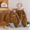 Conjunto de ropa de invierno para niños, ropa de algodón con forro polar y engrosada, conjunto de dos piezas, elegante y moderno para bebés y niños pequeños, edades 1-3