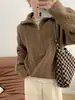 Nuevo suéter de punto trenzado estilo coreano para otoño e invierno, con cuello polo, cierre de cremallera, diseño vintage, para mujer, cárdigan suave y acogedor