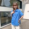 Tiro Real # Chaqueta Camisa de Manga Corta Bordada con Cuello Polo para Mujer Verano 2025 Nueva Holgada Aspecto Adelgazante Top