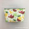 Bolsa de cosméticos de PU con estampado de gato geométrico de planta tropical y fruta, portátil para almacenamiento, bolsa de lavado para viaje