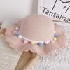 Sombrero de Paja con Bolas de Colores para Niños Estilo Arte Fresco Pequeño y Set de Bolso Sombrero de Sol de Ala Ancha para Mujer Hecho a Mano