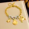 Diseño de Nicho Transfronterizo Colgante Multielemento Cadena Chapada en Oro Costura de Color Contrastante Accesorios de Estrella de Mar Cereza Concha Pulsera