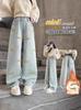 Jeans con forro de polar para niña, Novedad Otoño e Invierno 2024, Pantalones rectos holgados para niña, Pantalones anchos de pierna gruesos estilo coreano para niño