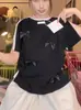 Camiseta Rosa de Manga Corta con Lazo Dulce Estilo Japonés Dulce y Calurosa de Verano Nueva Estilo Universitario Nicho Ajustada Top