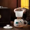 Taza separadora de té pintada a mano con engobe, taza estilo chino para uso doméstico y de oficina, con tapa y filtro, para preparación personal de té