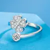 Anillo de Trébol de Cuatro Hojas Estilo Coreano Yihua Chapado en Plata Mismo Estilo que Celebridad de Internet Moda Microincrustación Moda Anillo Abierto de Trébol de Cuatro Hojas