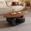 Mesa de centro de lujo ligero estilo mid-century color nogal para sala de estar, uso doméstico, juego de mesa de té ovalada, nuevo modelo de diseñador moderno simple