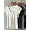 Camiseta de Manga Curta Verão Emagrecedora e Justa Estilo Retro Americano Ombro Direito Doce e Picante Top Curto Macio e Sedoso Camiseta Gola U para Mulheres