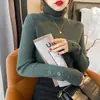 Suéter de cuello alto con diseño de botón en el puño para mujer, camisa base de punto ajustada para usar como capa exterior, nuevo top elegante para otoño e invierno