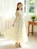 Ropa Infantil Transfronteriza para Niños Mayores, Nuevo Estilo de Verano Vestido de Tirantes Florales, Elegante Vestido sin Mangas de Longitud Media con Lazo para Niñas Jóvenes