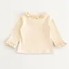 Camiseta térmica de manga larga para niña para otoño e invierno con borde de volantes, Top cálido con forro polar para niños, Ropa versátil para bebé