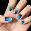 Modelo de Comercio Exterior Más Vendido: Uñas Rectangulares de Presionar de 24 Piezas, Temática Oceánica Degradada de Verano, Estrella de Mar de Coral, Ola de Agua, Venta al por Mayor