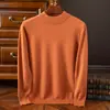 Camiseta básica de punto para hombre, tejido casual de negocios, holgada y elegante, cuello medio alto para otoño e invierno, color liso, suéter de manga larga