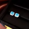 Aretes, collar y anillo de moda cuadrados de circón con pasador de plata, conjunto de joyería de lujo ligero, de alta gama, simple, versátil, exquisito