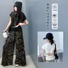 Conjunto de Verano para Niñas 2026 Nuevo Casual Estilo Coreano para Niñas Mayores, Conjunto de Top de Manga Corta con Pantalones Estampado de Leopardo