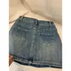 Falda de Mezclilla Elástica Talla Grande Coreana para Mujer Verano Gordita mm Retro Americana Cintura Alta Efecto Adelgazante Cadera Línea A Falda Corta