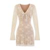 Vestido Sexy de Renda com Decote em V e Cintura Estilo Europeu e Americano Verão Feminino Look Emagrecedor Puro Desejo Saia Curta Sexy