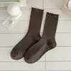 Calcetines apilados con borde de volantes para mujer, otoño e invierno, versátiles con zapatos pequeños de cuero, calcetines hasta la mitad de la pantorrilla, color liso, calcetines largos simples
