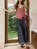 Blusa de Encaje Roja para Mujer Verano 2026 Ajustada a la Cintura de Manga Corta para Figuras Petite