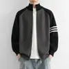 Nuevo cárdigan de punto para hombre joven y maduro, primavera y otoño, estilo coreano, a rayas, casual, versátil, para pareja, chaqueta suéter con cremallera y cuello alto