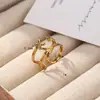 Anillo de acero de titanio con diseño de nicho hueco fresco de estilo transfronterizo europeo y americano, anillo de acero inoxidable ajustable con apertura retro