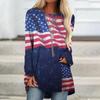 Camiseta Estampada Bandeira Americana 3D Outono 2023 Moda Feminina Camiseta de Manga Longa Camiseta Bandeira Americana Feminina