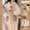 Pijamas Populares de Invierno para Mujer, Pijamas de Dibujos Animados de Terciopelo Coral, Cálidos y Lindos, Espesos y de Terciopelo Vestidos para Casa