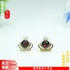 Brincos de Âmbar Sangue Naturais, Brincos Simples de Âmbar Sangue com Contas Redondas de 6mm, Brincos de Estrela Cauda de Fênix com Design de Nicho