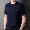 Camiseta de Manga Corta de Seda de Morera para Hombre Cuello Redondo Color Sólido Verano Seda de Hielo Transpirable Delgada Combinable Manga Corta para Mediana Edad y Jóvenes Top