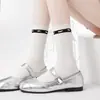 Calcetines dulces de estilo JK japonés hasta la mitad de la pantorrilla, calcetines de algodón con lazo para primavera y otoño, calcetines holgados Lolita, calcetines blancos de encaje estilo ballet