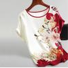 Top de manga corta holgado de talla grande para mujer, estilo occidental, nuevo estilo, estampado en caliente, para madre, 2023