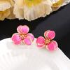 Pendientes Europeos y Americanos Transfronterizos Griegos Explosiones Color Primavera y Verano Flor de Goteo de Aceite Pendientes de Diseño Simple Doble Pétalo Pendientes para Mujer