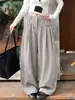 Estilo Old Money Outono Novidades Feminino Versátil Relaxado Casual Calça Wide Leg Cintura Alta Emagrecedora Pregas Cintura Elástica Calça Balloon