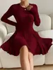 Roupas Femininas Transfronteiriças Europeias e Americanas Vestido de Primavera e Outono Malha Moda Temperamento Slim Quente Saia Saia de Casa Atacado Personalização
