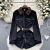 2026 Primavera Temprana Nuevo Estilo Moda Madura Camisa de Mujer con un Diseño Único, Bloques de Color, Top Ajustado de Manga Larga Tendencia