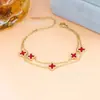 Pulsera de trébol de cuatro hojas buena suerte doble cara Pulsera de cinco flores Oro de 18 quilates No se decolora venta al por mayor de fábrica