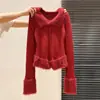 Foto Real de Novo Suéter Peludo Sólido Retro com Retalhos de Manga Longa para Mulheres no Outono e Inverno, para Meninas Modernas Usarem, Cardigan de Tricô Emagrecedor