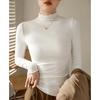 Camiseta Base para Mujer con Cuello Semi-Alto y Borde Fruncido, Manga Larga, Nuevo Estilo Otoño e Invierno 2026, Top Ajustado