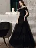 Vestido de Noche de Lujo Negro para Banquete, Elegante Vestido Largo de Una Sola Línea para Anfitrión de Banquete de Cumpleaños, Ceremonia de Adultos
