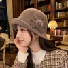 Chapéu estilo francês outono e inverno com laço, chapéu balde quente de lã para mulheres, versátil, elegante, casual, moderno, atacado
